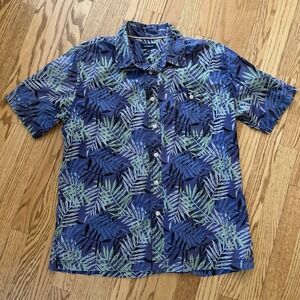 Croft & Barrow Men's Tropical Camp Shirt Large Blue Palm Print Cotton Resort